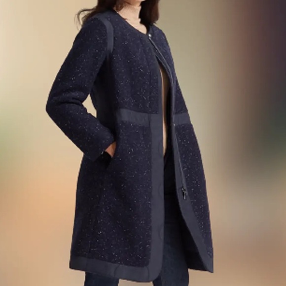 Club Monaco Navy Mixed Media Quilted Coat, XS - Picture 1 of 9
